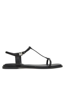 Calvin Klein Sandały Flat Sandal Squared Buckle Lth HW0HW02556 Czarny