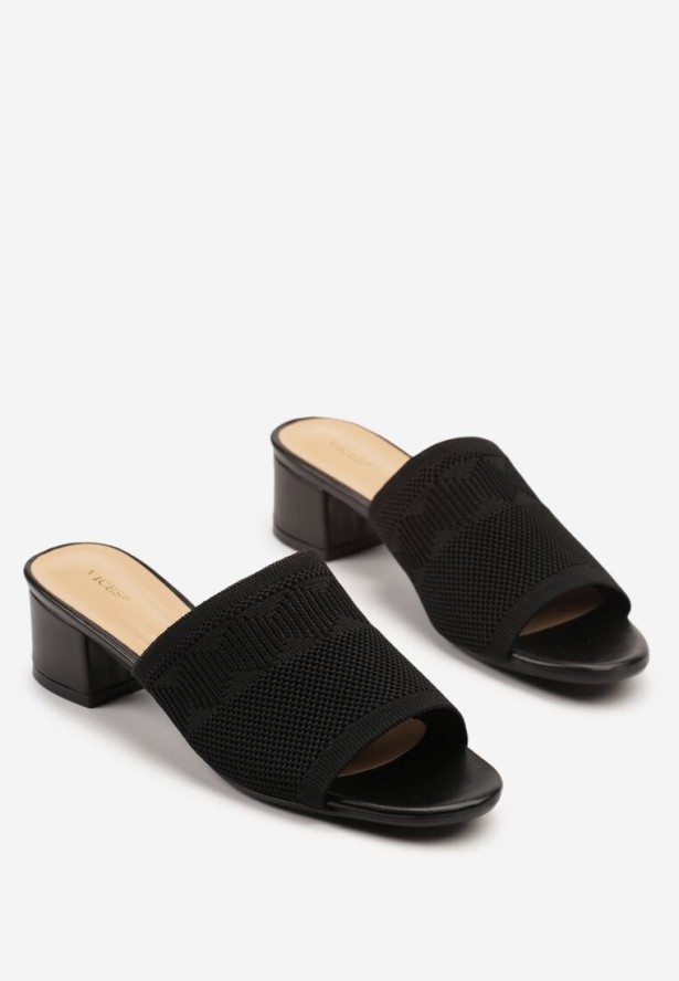 Czarne Klapki na Obcasie Vices w Stylu Boho Linisela