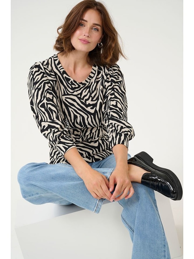 Kaffe Koszulka "Lvanna" w kolorze kremowo-czarnym rozmiar: XS