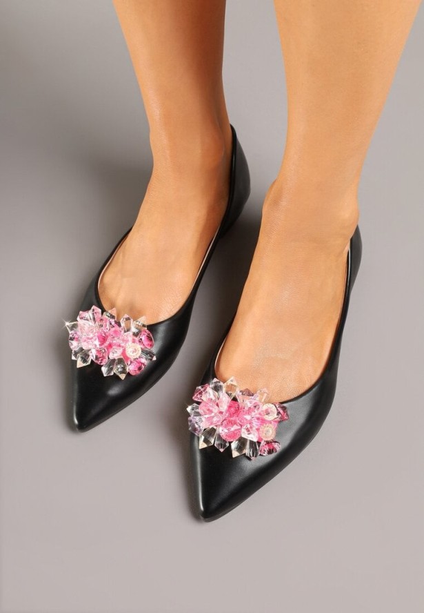 Czarno-Różowe Balerinki Ozdobione Kryształkami Vevaria