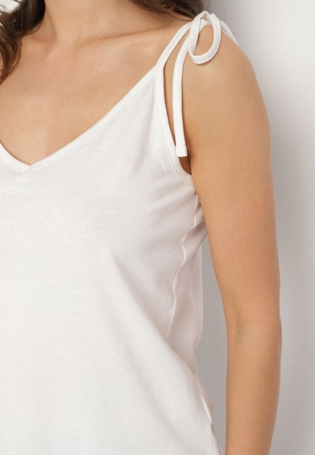 Biały Top z Modalem i Bawełną Ozdobiona Wiązaniem Lilacea