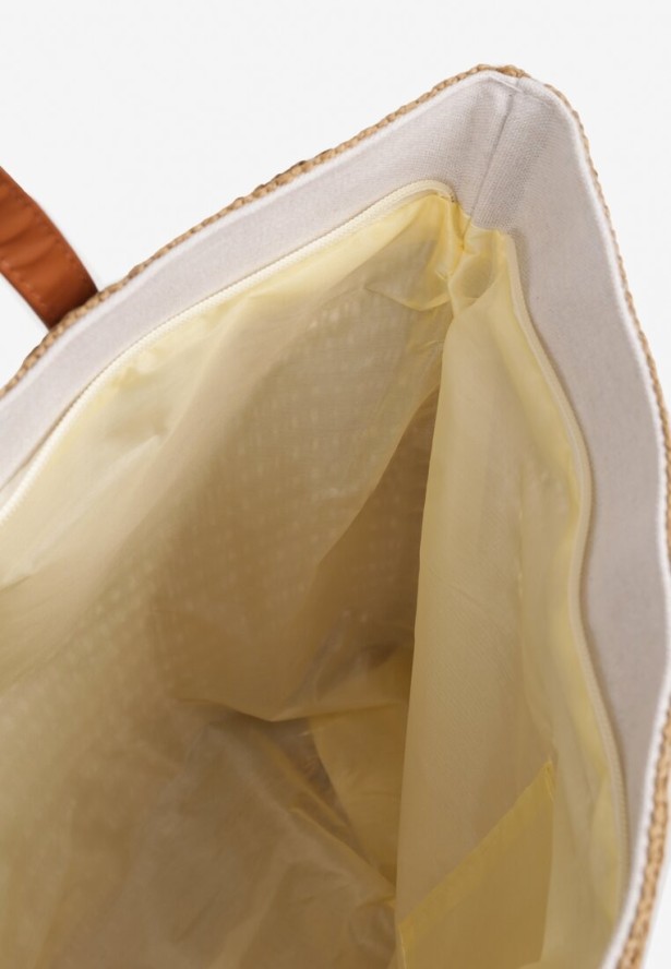 Ciemnobeżowa Plażowa Torebka Shopperka z Plecionki Rivauri