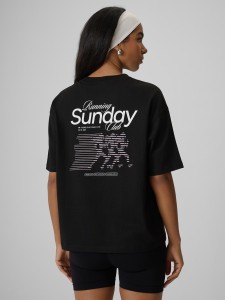 4F T-shirt loose z nadrukiem damski - czarny M