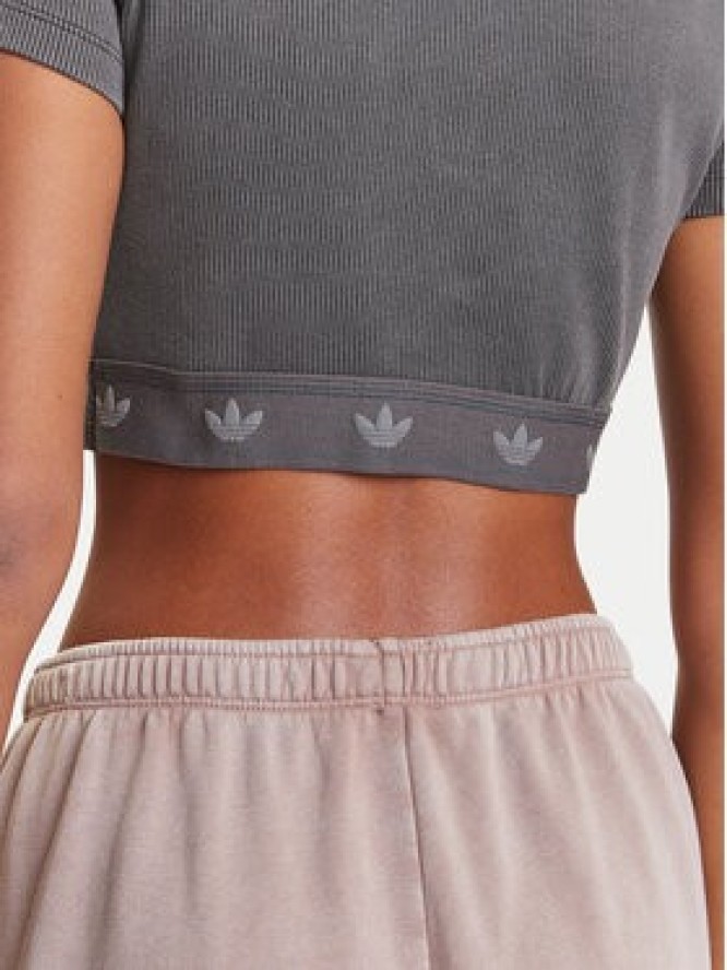 adidas T-Shirt Ribbed JD0041 Szary Slim Fit