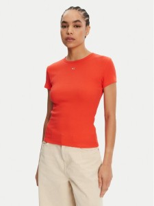 Tommy Jeans T-Shirt Essential DW0DW17383 Pomarańczowy Slim Fit