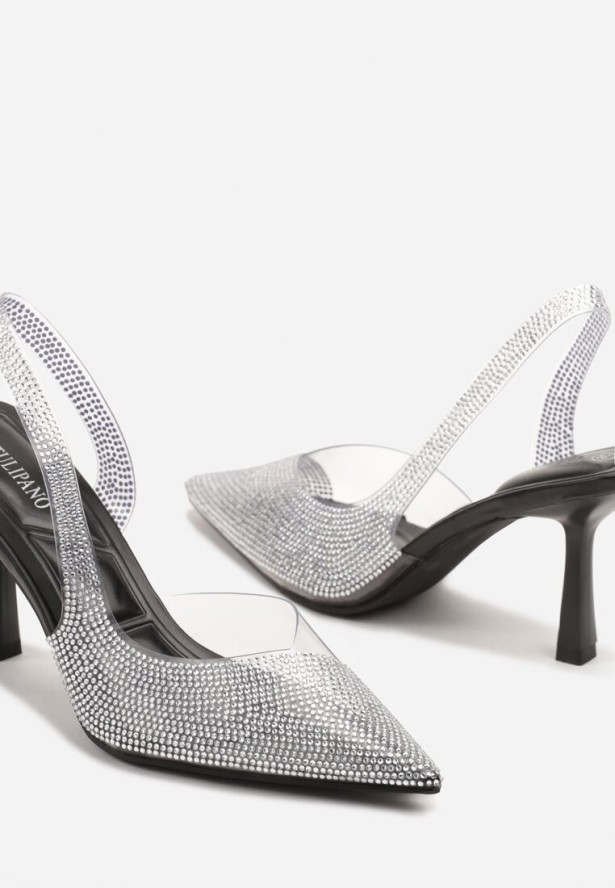 Czarne Przezroczyste Sandały z Odkrytą Piętą Ozdobione Cyrkoniami Galineas