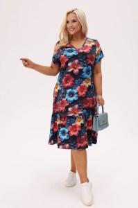 Wiskozowa sukienka Solea w wielobarwne hibiskusy PLUS SIZE XXL OVERSIZE