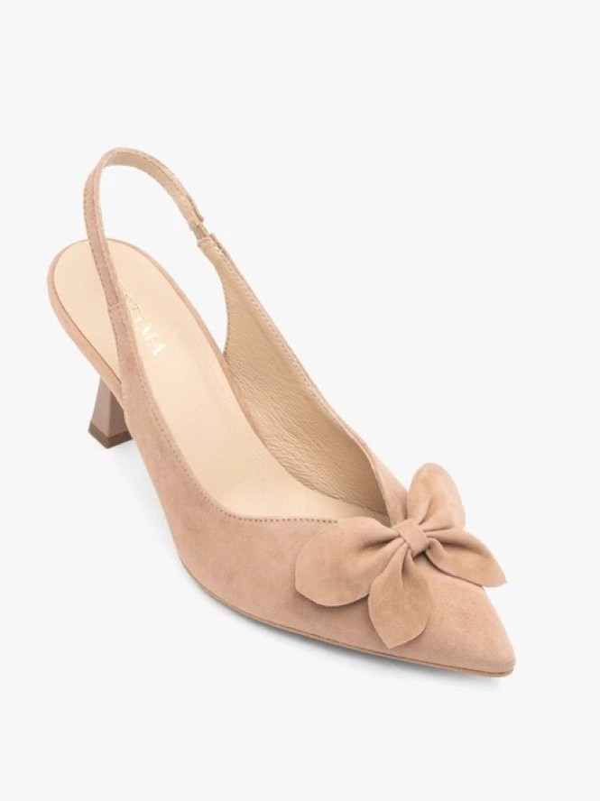 Różowe czółenka bez pięty slingback z kwiatem