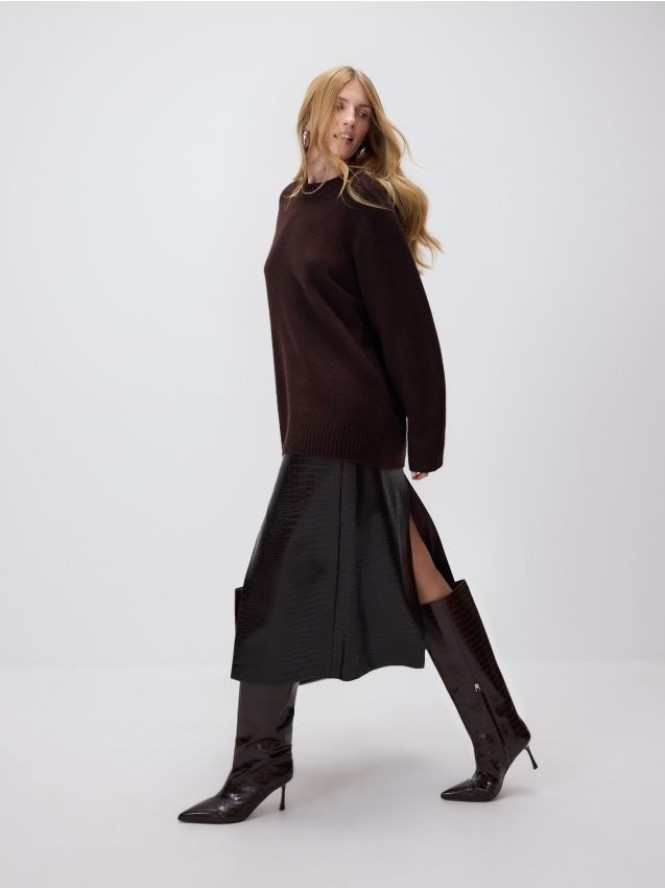 Spódnica w zwierzęcy wzór - ciemnobrązowy