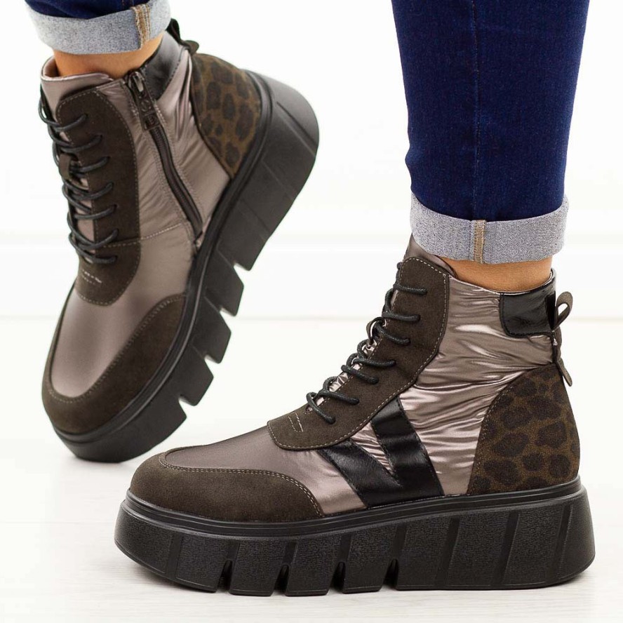 Brązowe botki damskie na platformie Vinceza 58562