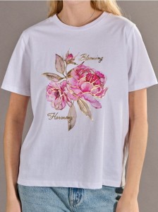 Koszulka z kwiatowym motywem - biały