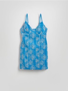 Sukienka mini z haftem - niebieski