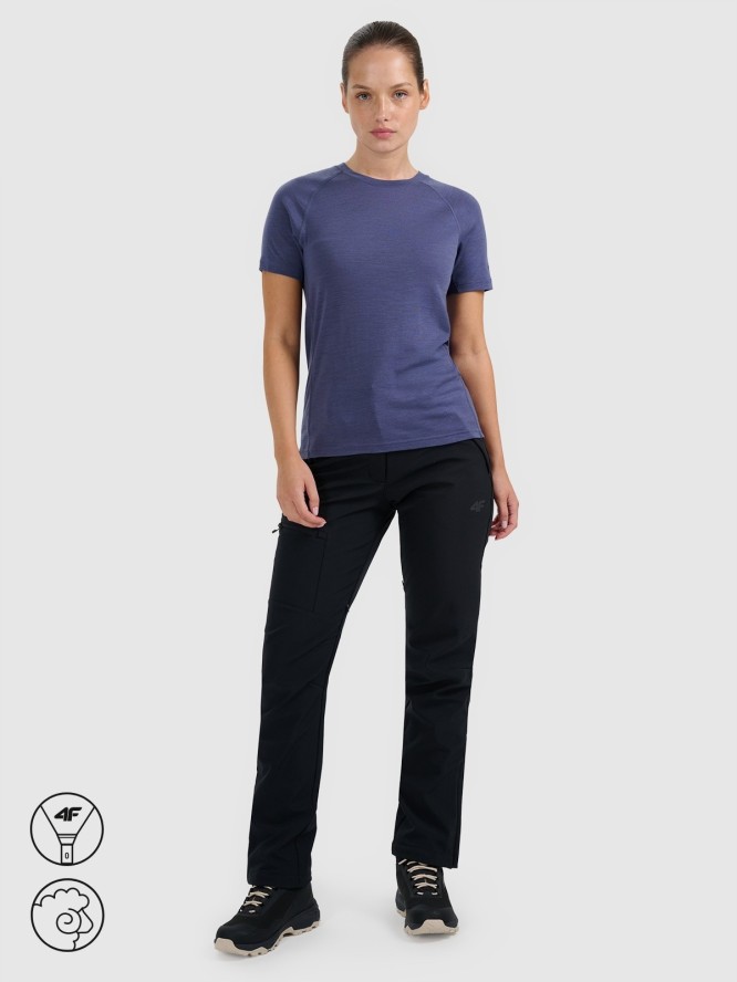 4F Koszulka trekkingowa z wełną merino damska - granatowa S
