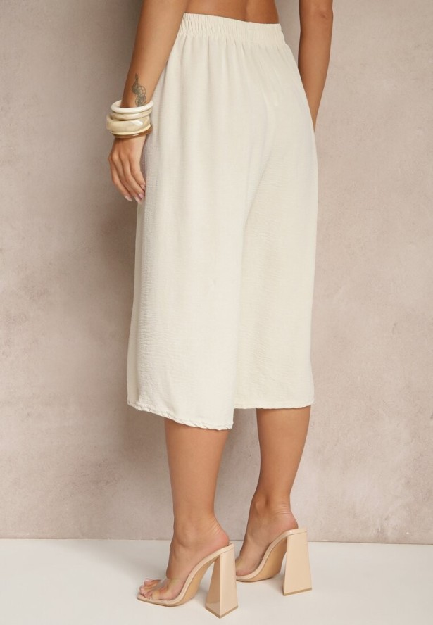 Beżowe Spodnie Kuloty z Bawełną High Waist Azetia