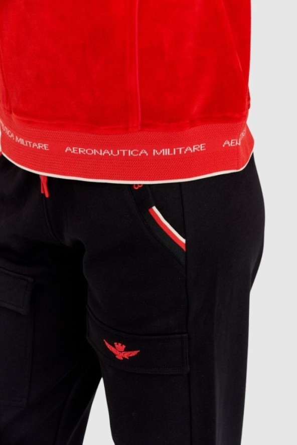 AERONAUTICA MILITARE Czerwona welurowa bluza damska z wieloma zdobieniami, Rozmiar S