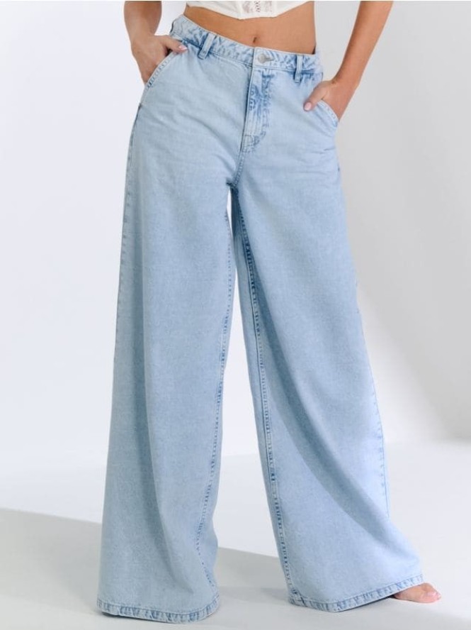 Jeansy wide leg high waist - niebieski