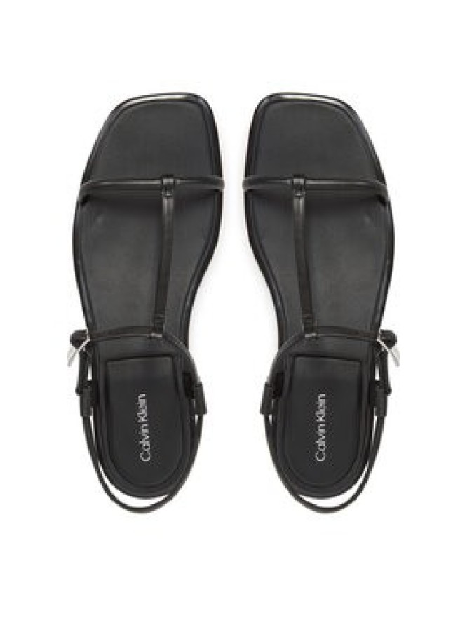 Calvin Klein Sandały Flat Sandal Squared Buckle Lth HW0HW02556 Czarny