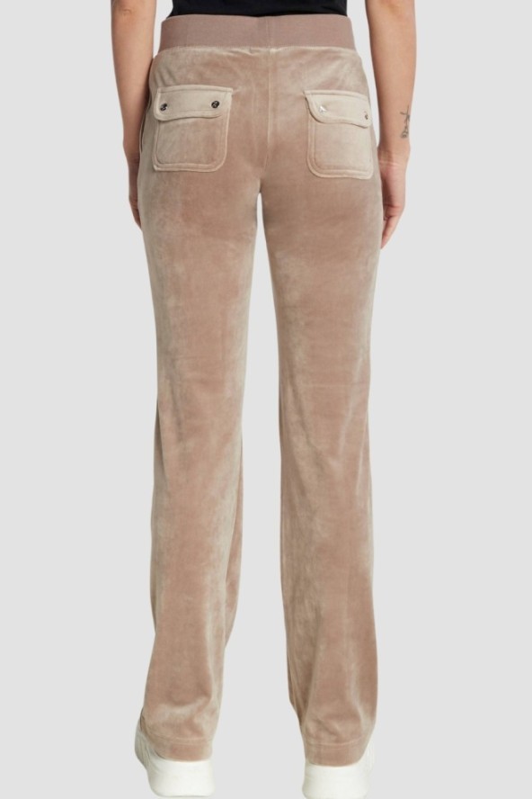 JUICY COUTURE Ciemno-beżowe damskie spodnie welurowe Del Ray Pocket Pant, Rozmiar M