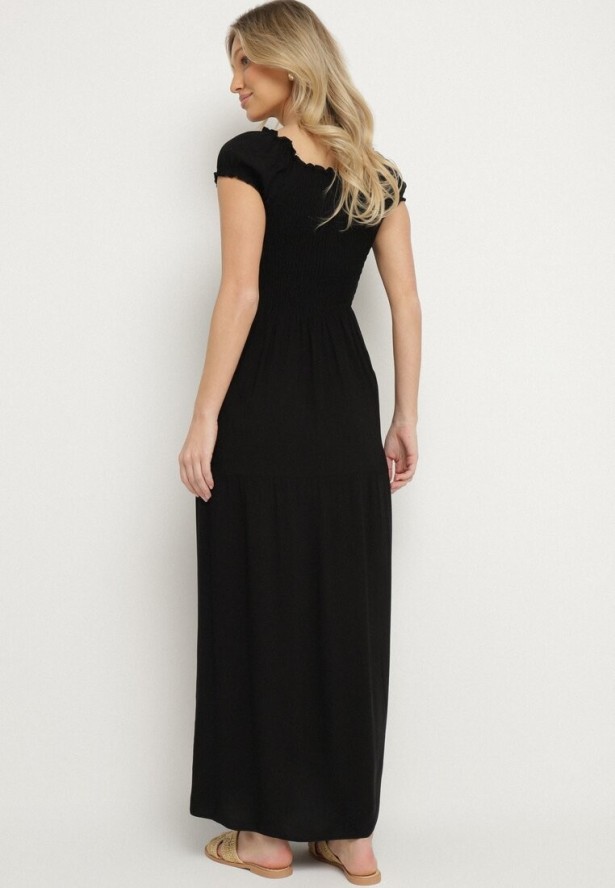 Czarna Wiskozowa Sukienka Hiszpanka z Marszczoną Górą Jenanira