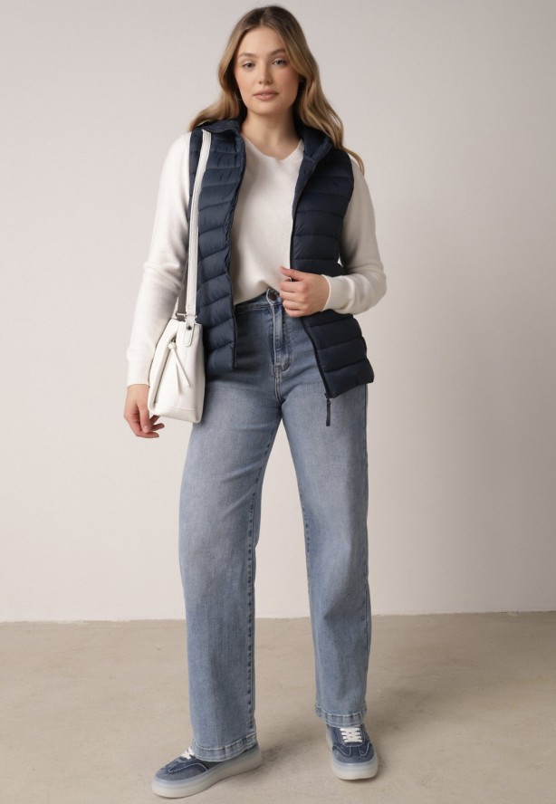 Granatowa Pikowana Kamizelka Przejściowa z Kapturem Neanissa