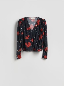 Wzorzysta bluzka z wiskozy - czarny