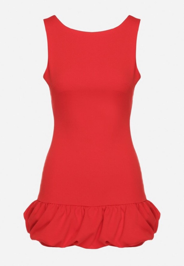 Czerwony Taliowany Kombinezon Ozdobiony Falbanką Semiriela