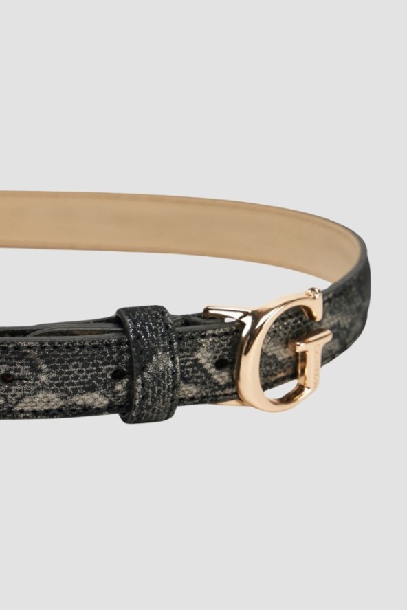 GUESS Czarny damski pasek z printem węża Adj Belt H30, Rozmiar XS