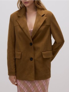 Marynarka oversize z imitacji zamszu - brązowy