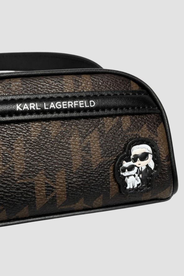 KARL LAGERFELD Czarny pasek damski z mini saszetką Ikon Monogram, Rozmiar 95