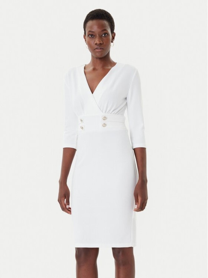 Rinascimento Sukienka koktajlowa CFC0126151003 Biały Slim Fit