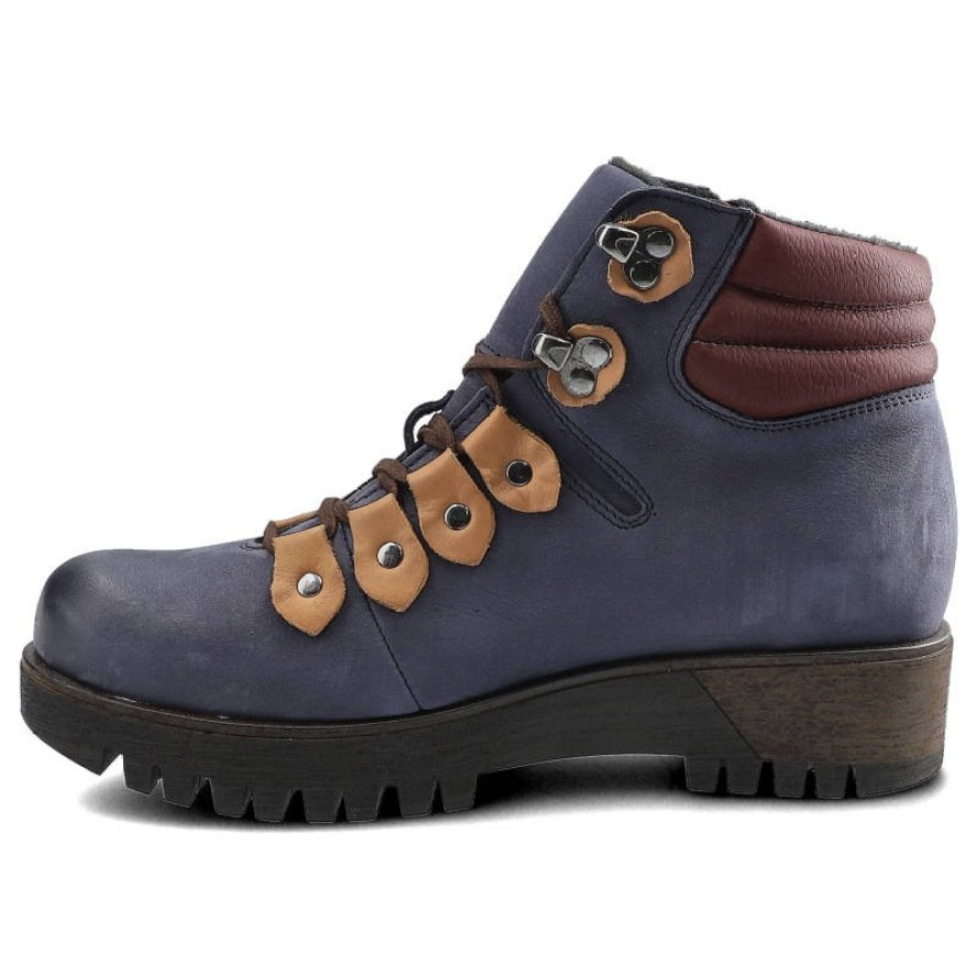 Granatowe Botki Pollonus Damskie Skórzane Obuwie