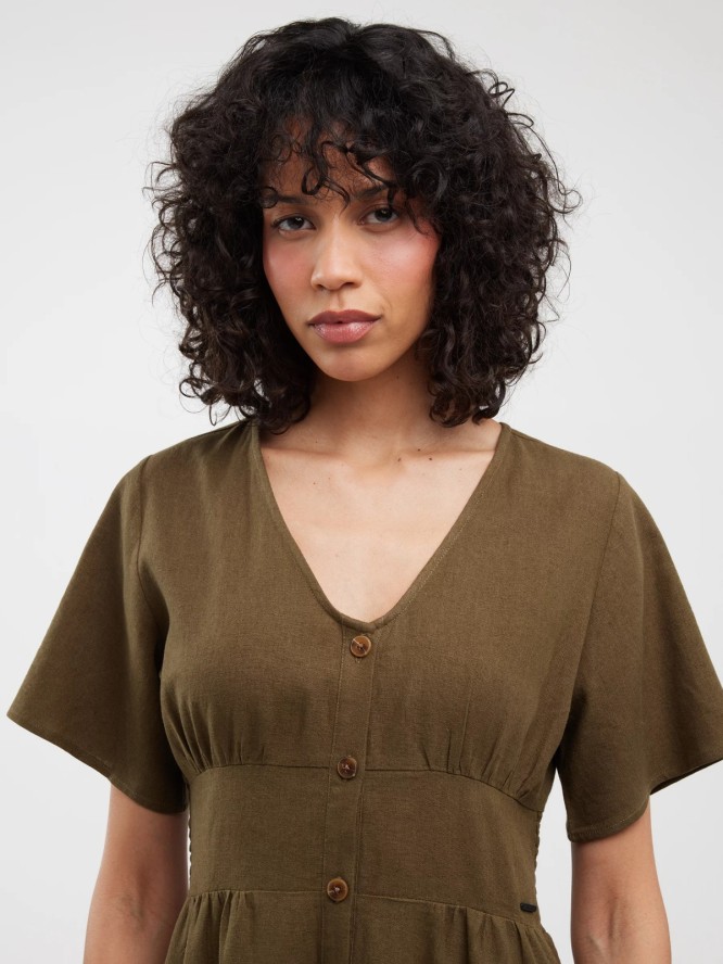 Sukienka damska midi lniana khaki Victorine 303
