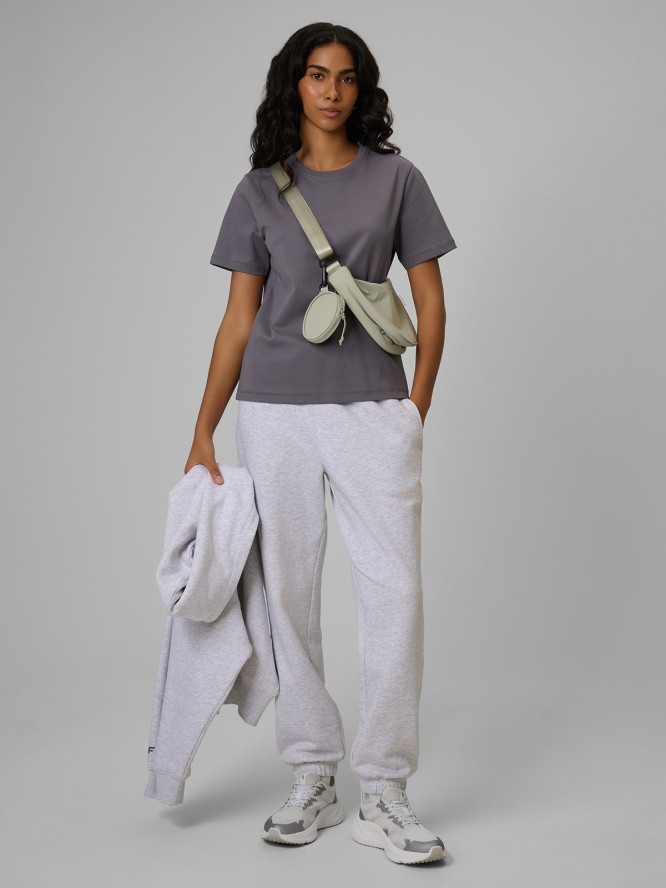 4F T-shirt regular gładki damski - szary XL