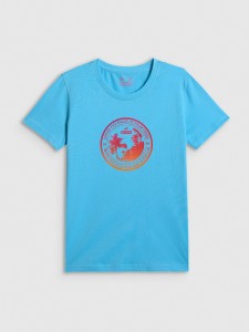 4F T-shirt regular z nadrukiem damski - niebieski XS