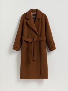 Płaszcz z wełną Manteco - brązowy
