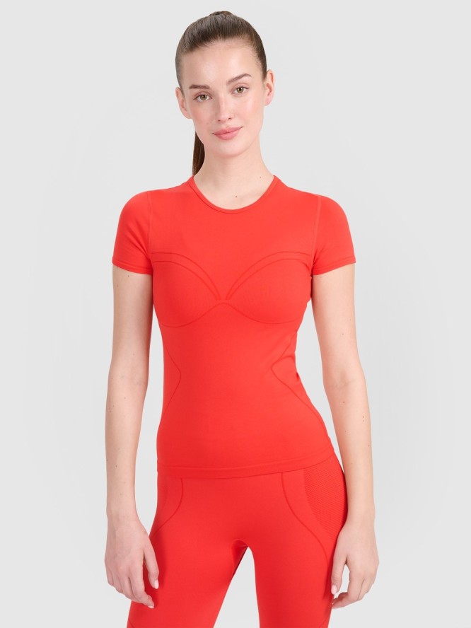 4F Koszulka treningowa slim bezszwowa damska - czerwona XS/S