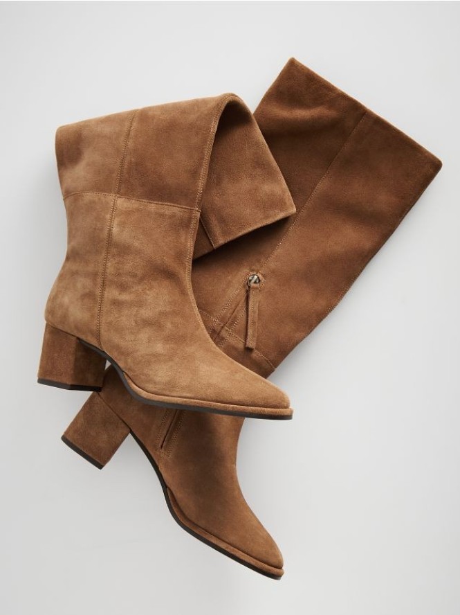 Zamszowe kozaki na obcasie - brązowy