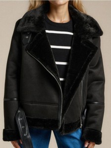 Kurtka ramoneska z kożuszkiem - czarny