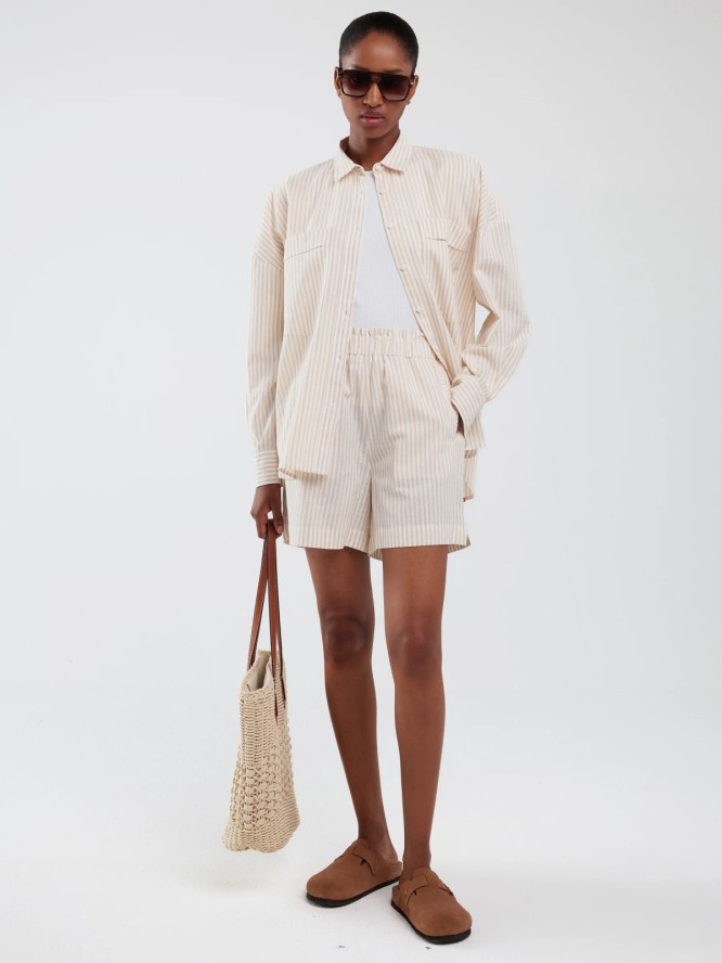 Szorty damskie lniane w prążek beżowe Endasi 805