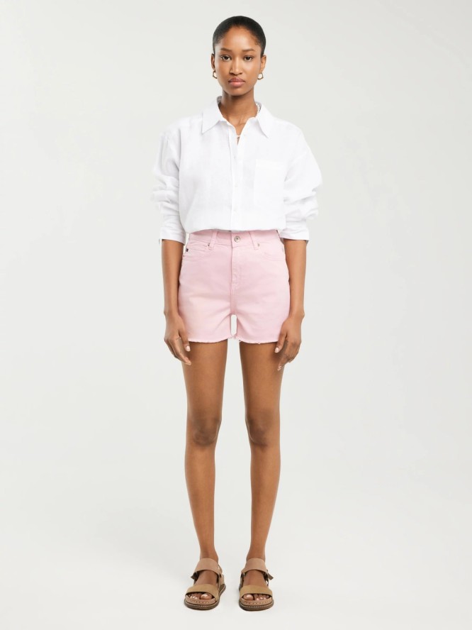 Szorty damskie jeansowe z surowym wykoŅczeniem różowe Alice 869