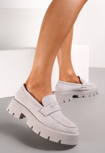 Szare Mokasyny na Grubej Podeszwie Samil