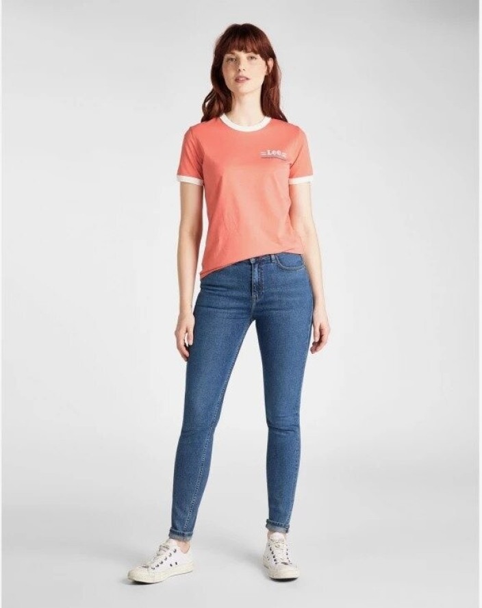 LEE RINGER TEE SLIM FIT DAMSKI T-SHIRT LOGO PAPRIKA L40PEPNI 112108665