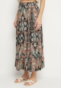 Beżowo-Czarna Wiskozowa Spódnica ze Wzorem Paisley Ellishea
