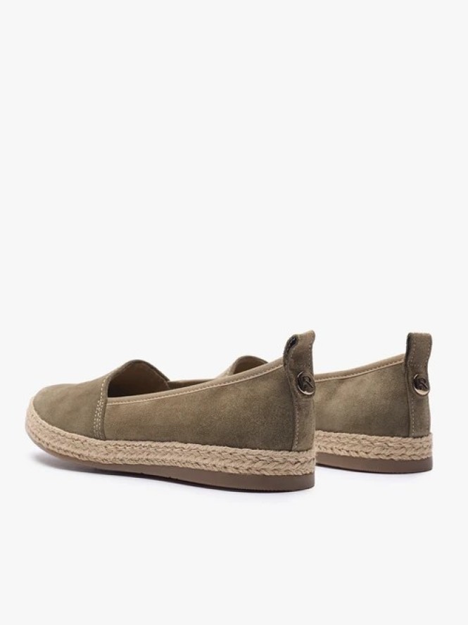 Oliwkowe espadryle ze skóry welurowej