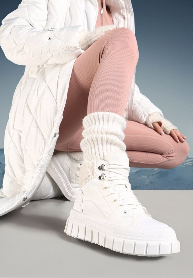 Białe Botki na Platformie z Futerkiem Dorcva