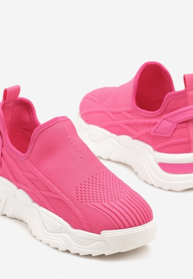 Fuksjowe Siateczkowe Buty Sportowe Sneakersy Wsuwane Zdobione Tłoczeniami Nusadela