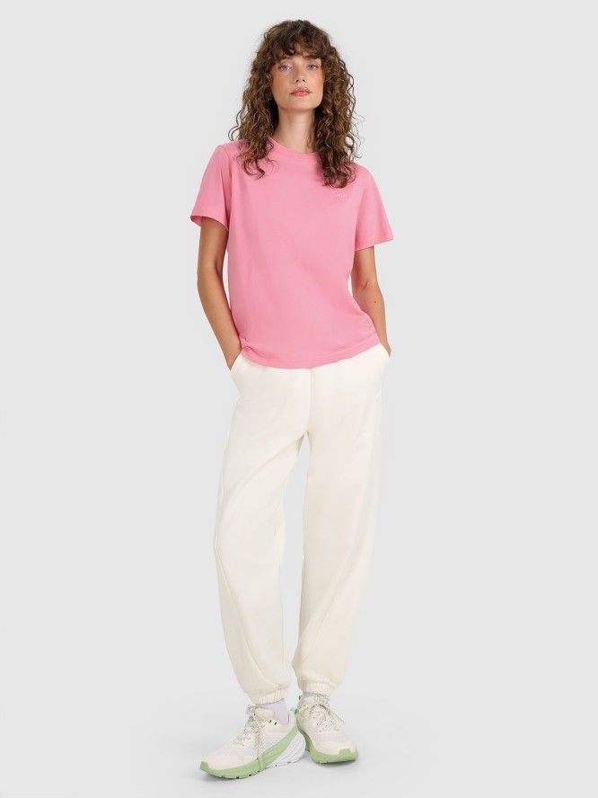 4F T-shirt regular gładki damski - różowy M