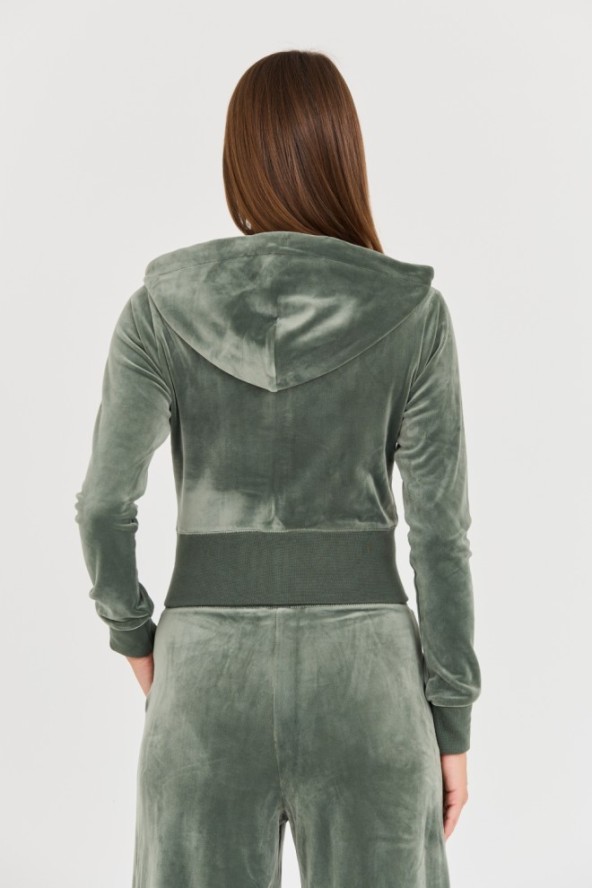 JUICY COUTURE Zielona damska bluza Marissa Velour Track Top, Rozmiar M