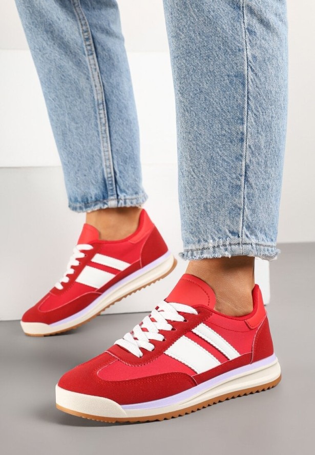 Czerwone Sneakersy Klasyczne Tenisówki z Przeszyciami Kelluria