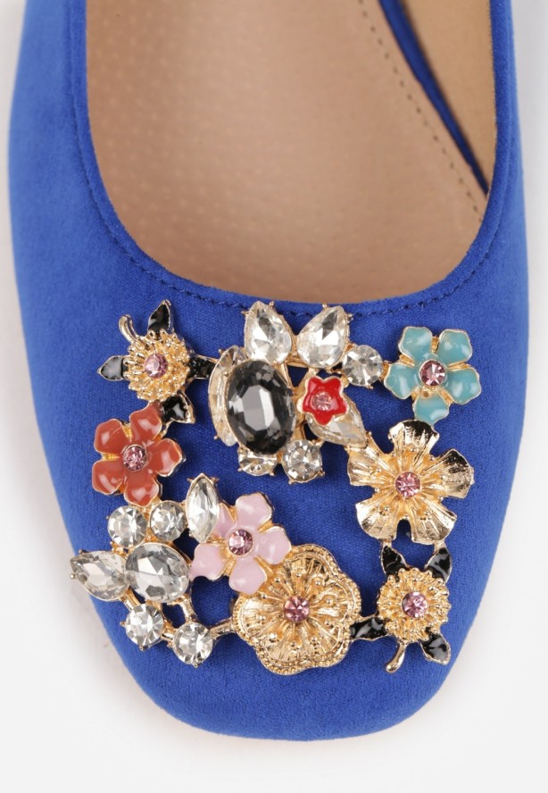 Niebieskie Czółenka Slingback Vices z Cyrkoniami i Wkładką ze Skóry Eklina